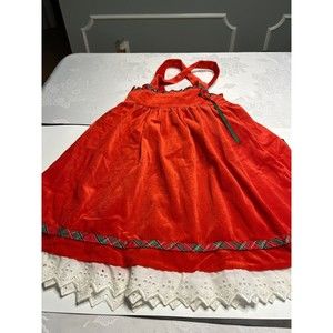 Vtg 1980’s B47 Red Velour Pinafore Dress Eyelet Lace Hem Girls 6X